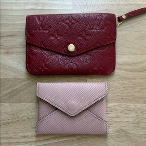 Louis Vuitton Red Embossed Wristlet with Light Pink Compact Wallet